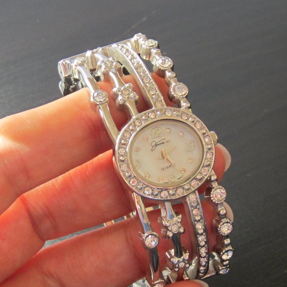 Fancy Bangle Watch Hinged Bracelet with MOP dial and Rhinestones - Picture 8 of 11